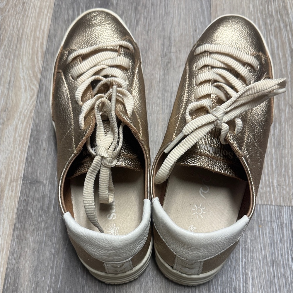 Soludos White and Gold Sneakers Womens Lace Up Size 8.0